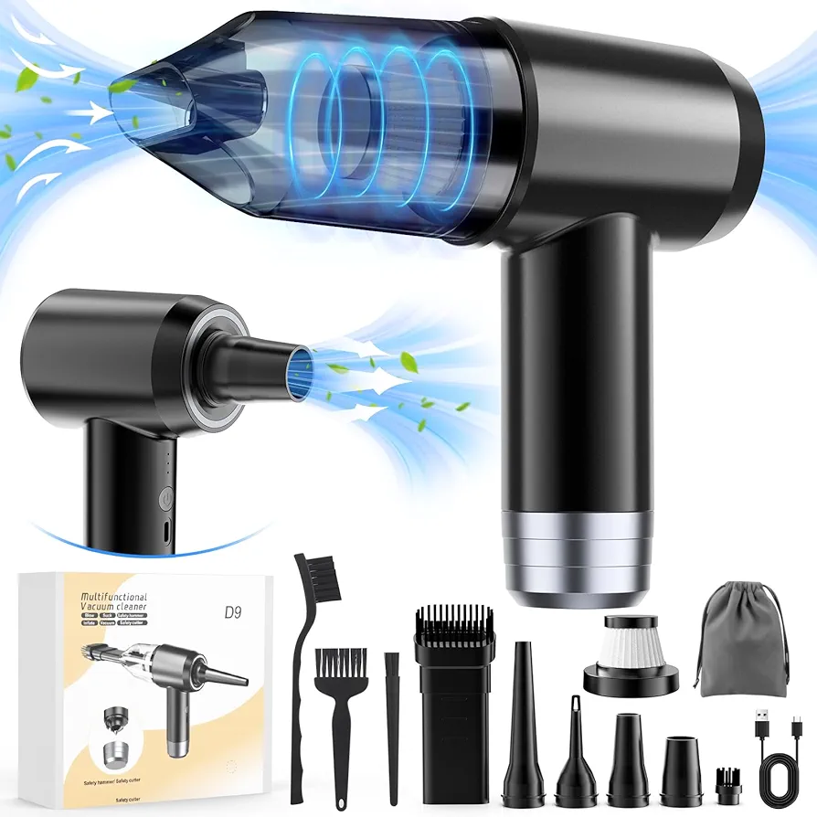Car Vacuum Cleaner Portable Cordless,12000Pa High Power Handheld Car Vacuum Strong Suction, 6 in 1 Mini Vacuum Cleaner Air Duster, Hand Held Vacuum Cleaner Rechargeable, Car Accessories for Women Men