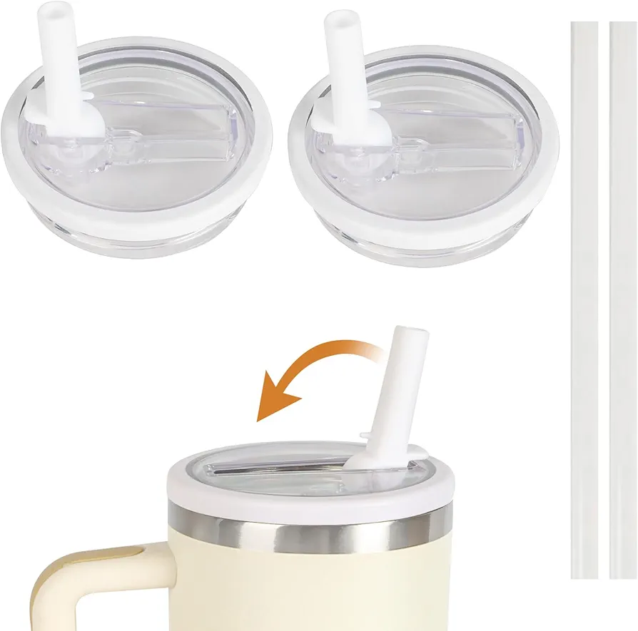 2 PCS 40 oz Tumbler Flip Straw Lid Replacement Fit for Stanley Quencher, Leak-Proof Splash Resistant Replaceble Tumbler Cover for Stanley Cup, Spill Proof Lid for 40 oz Stanley Accessories (White*2)