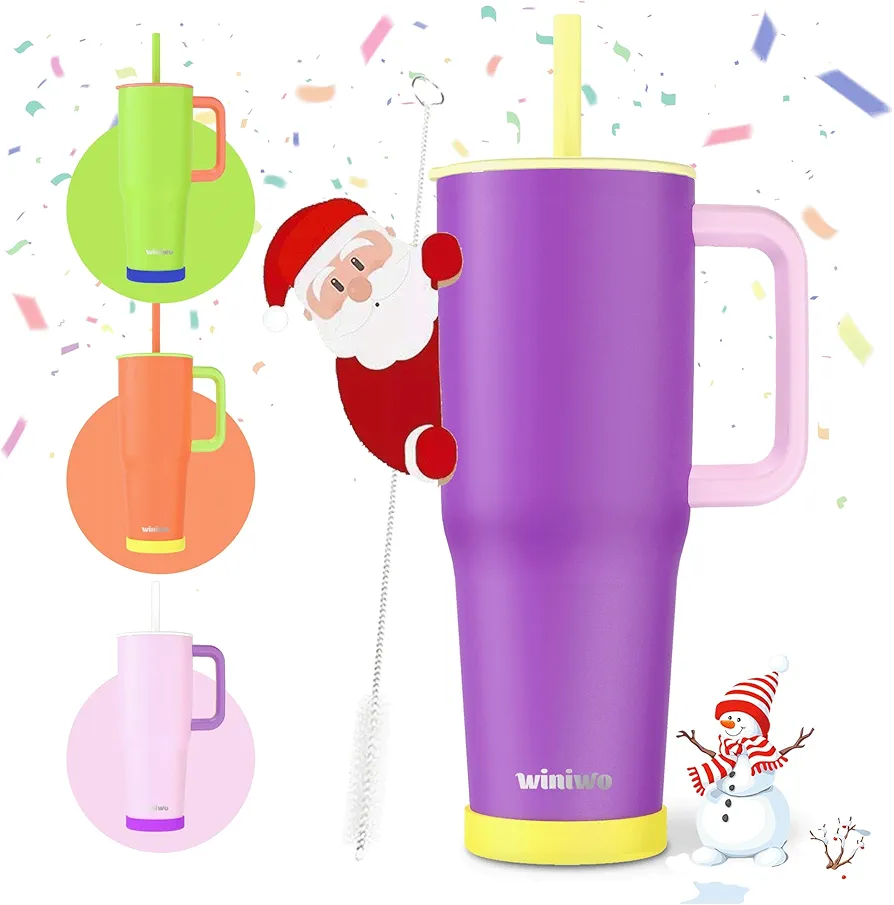40 oz Tumbler with Handle and Straw for Her, Flexible Straw, Insulated Tumbler Cups with Silicone Bottom, Keeps Beverages Cold Up to 24 Hours, Gym/Work/Travel/School/Gift（Grape Purple）