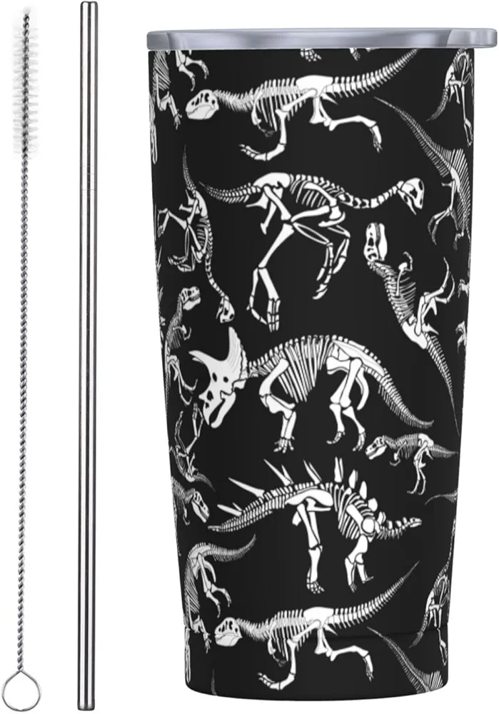Worltoldb Dinosaur 20oz Insulated Stainless Steel Tumbler With Lids And Straws Stainless Steel Double Wall Vacuum Insulated Travel Coffee Mug Leak-Proof Lid & Flip Lid For Hot And Cold Drinks