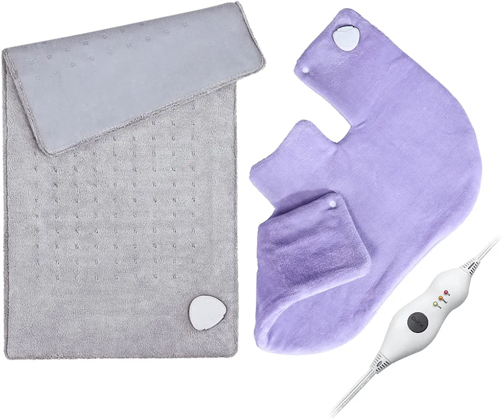 Heating Pad Set of 2 for Neck and Shoulders, Back, Cramps, Abdomen, Waist with Auto Shut-Off, Pain Relief, Fast Heating, Wrap Dry/Moist Option, 12" x 24" and 18" x 25"