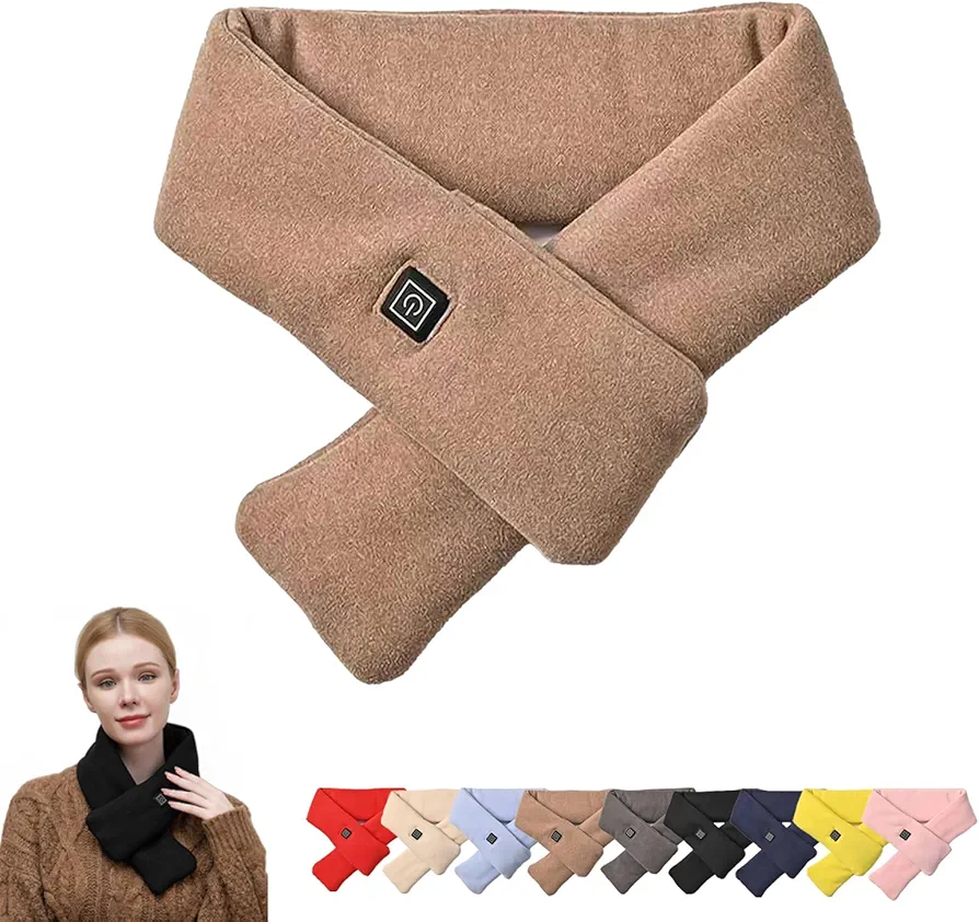 Snoogmi Heated Scarf, Upgraded Intelligent Electric Heating Scarf, Portable Neck Warmer, USB Powered 3 Heating Levels Neck Heating Pad, Rapid Heat, Christmas Gifts for Women Men Mom Dad (Brown)