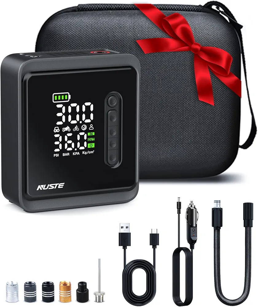 Tire Inflator Portable Air Compressor, 150PSI Cordless Air Pump for Car Tires, 3X Faster Battery & 12V DC Dual Power Electric Bike Pump with Pressure Gauge, Auto Air Pump for Car Bicycle Ball and More