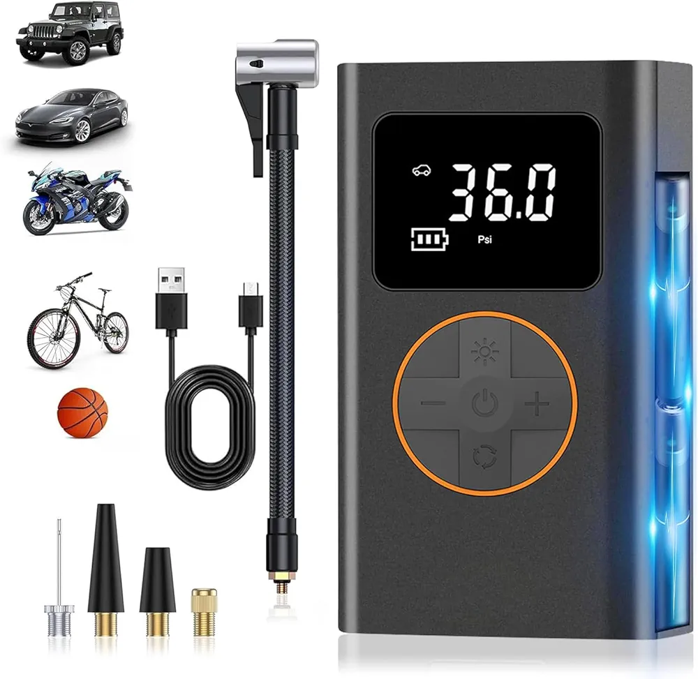 Tire Inflator Portable Air Compressor Pump - 150Psi Portable Air Compressor 2X Faster Inflation Electric Car Tire Inlator Cordless with Digital Pressure Gauge for Motocycle Bike Balls Car Accessories