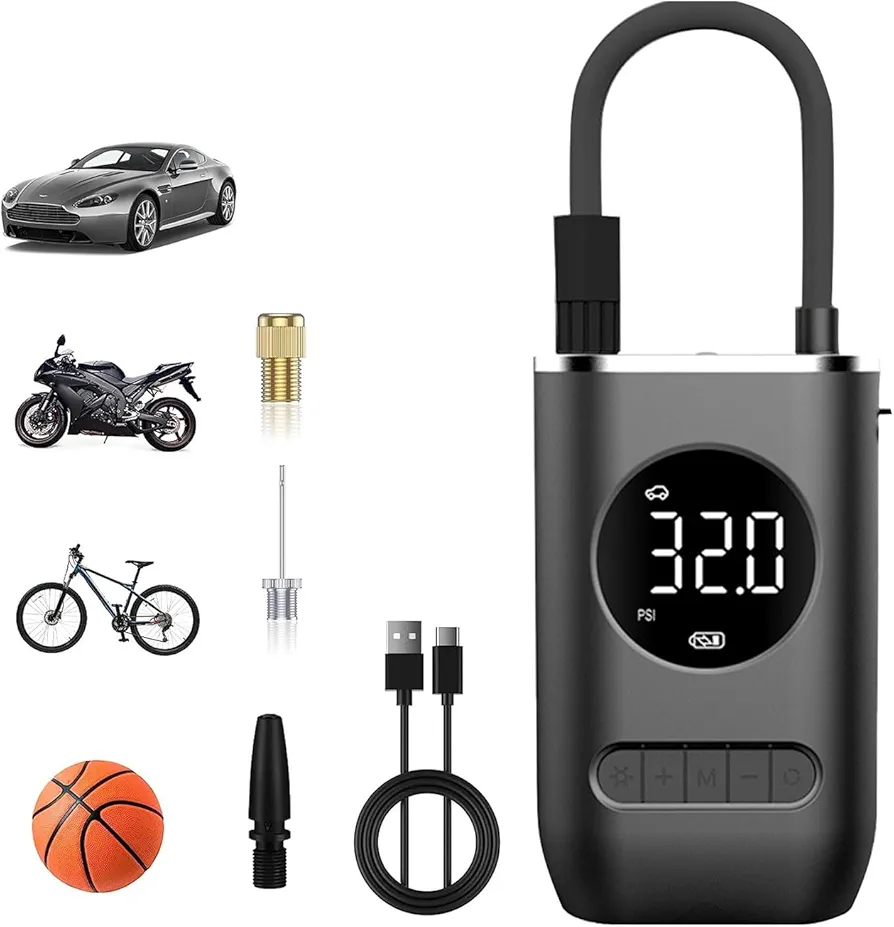 Tire Inflator Portable Air Compressor,150PSI Cordless Air Pump for Car Tires with 4000mAh Battery Dual Power Electric Tire Pump, Motorcycle Ball Bike Tire Pump, Car Accessories