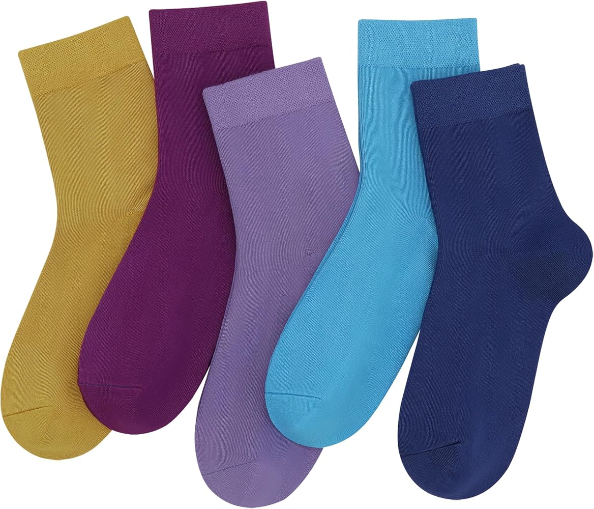 SERISIMPLE Women Thin Viscose Bamboo Socks Crew Lightweight Above Ankle Casual Dress Sock For Ladies Bootie Trouser 5 Pairs