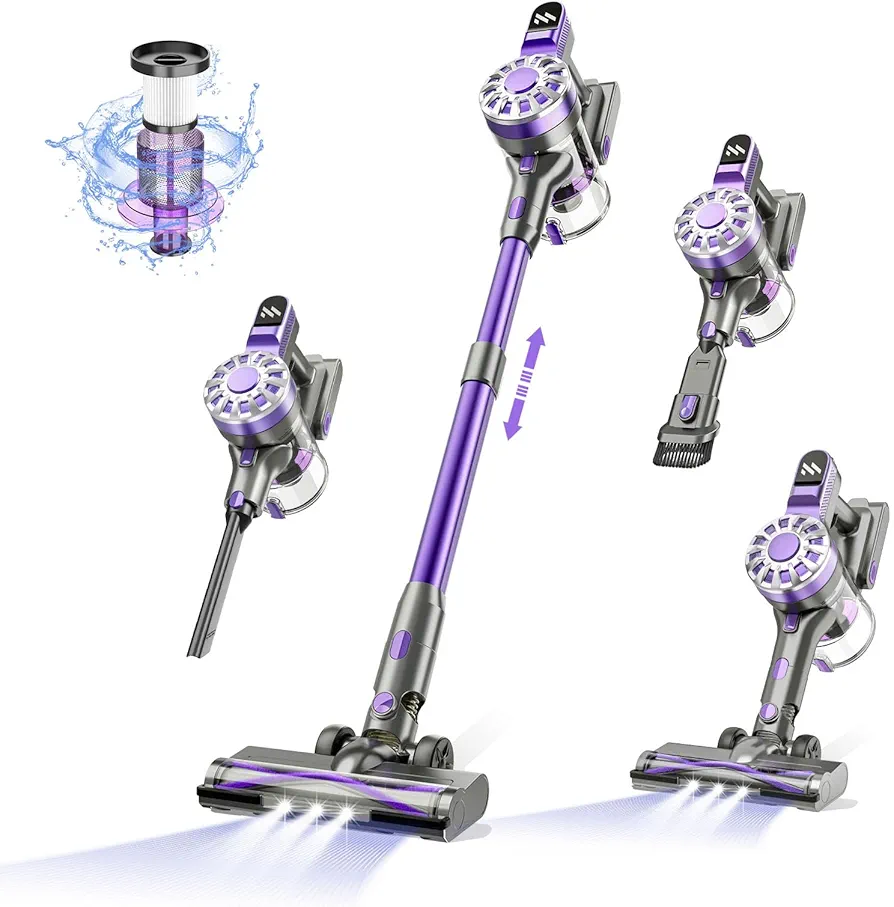 Vacuum Cleaners for Home,Cordless Vacuum Cleaner,Cordless Stick Vacuum Cleaner with 80000Rmp Powerful Motor,Lightweight Cordless Vacuum Cleaners for Home Hard Floor Pet Hair(Deep Purple)