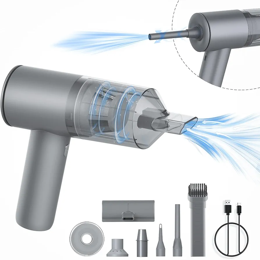 Cordless Handheld Vacuum, Vacuum Cleaner & Air Duster & Vacuum Pumping 3IN1 Multifunctional Rechargeable Vacuum Cleaner for Cleaning Debris Hair in Car Interiors, Office, Home and Pet Houses