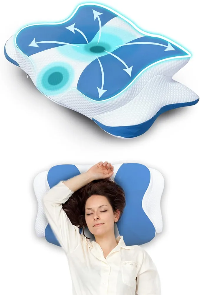 Cervical Neck Pillow for Neck Pain Relief - Ergonomic Memory Foam Neck Support Pillows for Sleeping, Contour Pillow with Pillowcase for Side, Back, Stomach Sleeper (P01B-A)