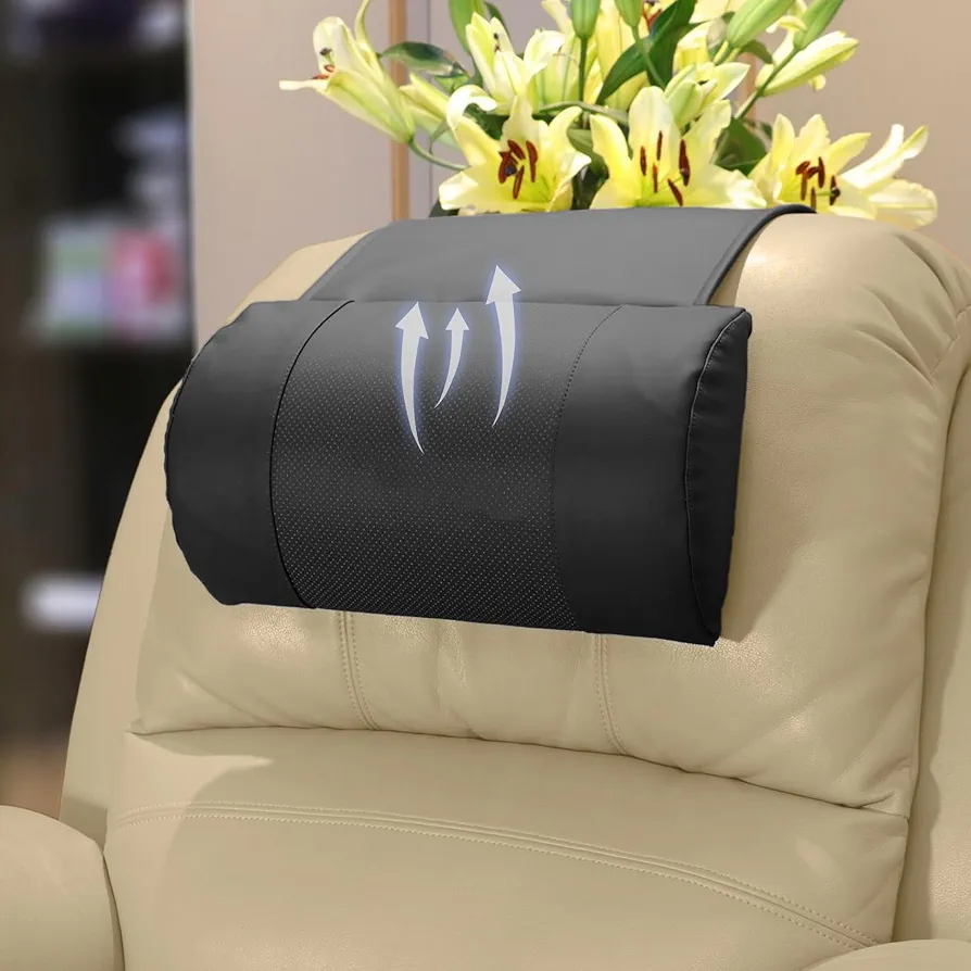 Non-Slip Memory Foam Neck Pillow for Recliner - Adjustable and Breathable Perforated Leather Design in Black, Ideal for Pain Relief at Home, Office, and Travel