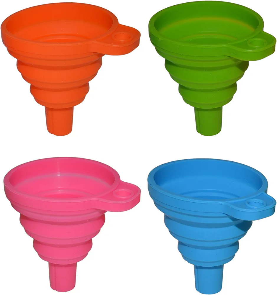 4 Pack Collapsible Silicone Funnels - Reusable, for Refilling Water Bottles, Soap Dispensers, Liquids by EX ELECTRONIX EXPRESS