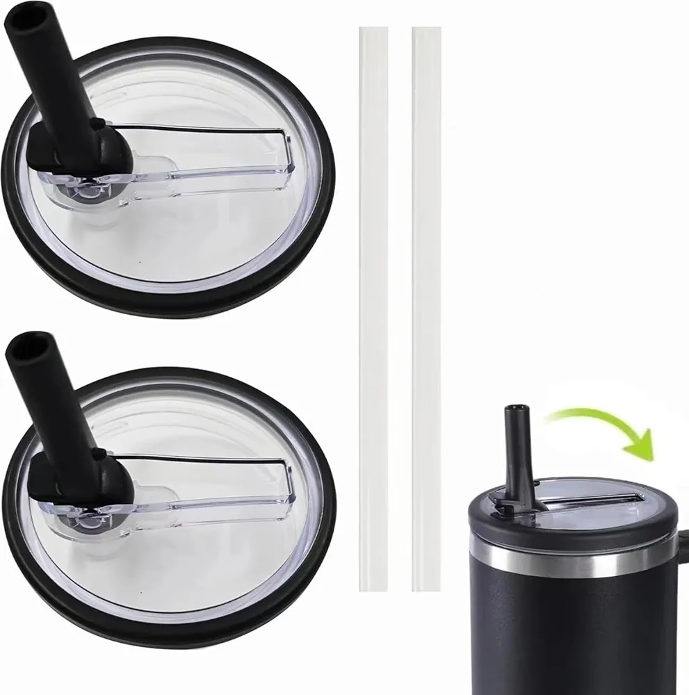 2 Pack 40 oz Tumbler Flip Straw Lid Compatible with Stanley Cup Reusable Tumbler Cover Spill Proof Tumbler Cover Compatible with Stanley Cup Quencher Straw Cover Compatible with Stanley 40 Oz Tumbler