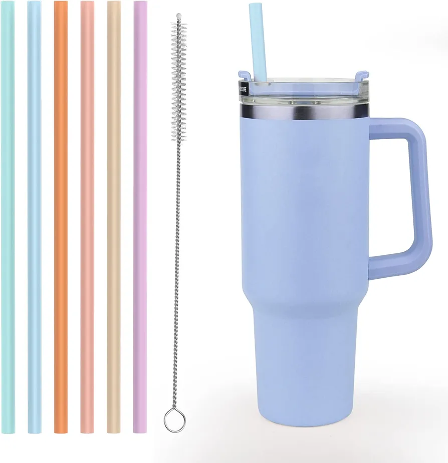 XANGNIER 6 Pack Multicolor Silicone Replacement Straws for Stanley 20 30 40 oz cup,Reusable Long Straw with Cleaning Brush for Stanley Quencher Adventure,for Stanley Cup Accessories