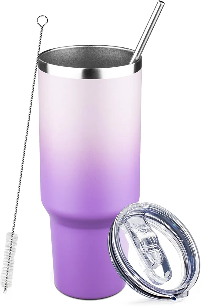 40 oz Tumbler with Lids and Straws Double Wall Vacuum Insulated Tumbler Cup,Stainless Steel Leak-proof Thermal Tumbler Powder Coated Travel Coffee Mug for Cold and Hot Drinks,Gardient Purple