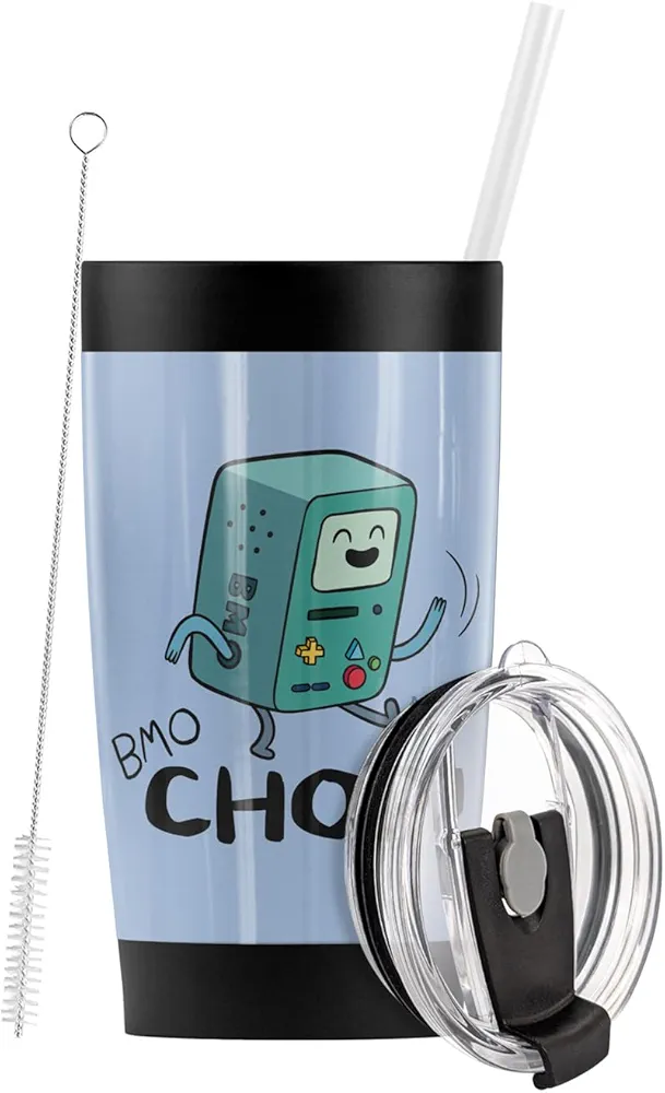 Adventure Time BMO Chop OFFICIAL Stainless Steel Tumbler with Straw and Flip Lid 20 oz Travel Mug/Cup, Vacuum Insulated & Double Wall with Leakproof Dual Lid