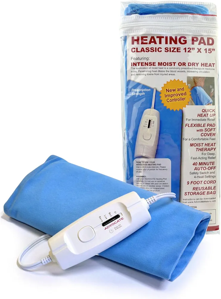 Advocate Moist and Dry Heat Pad with Flexible Pad & Soft Cover | Controllable Heat Settings High, Medium, Low & Warm | Effective for Shoulder, Neck, Back Pain & Cramps | Comes with Reusable Bag
