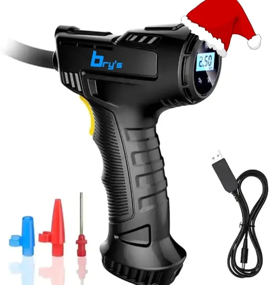 Tire Inflator Portable Air Compressor - Wireless Handheld Digital Car Tire Pump 150 PSI Rechargeable Battery for Car Tires Bike Tires Motorcycles Balls Balloons Bicycles Pump - Emergency LED Light