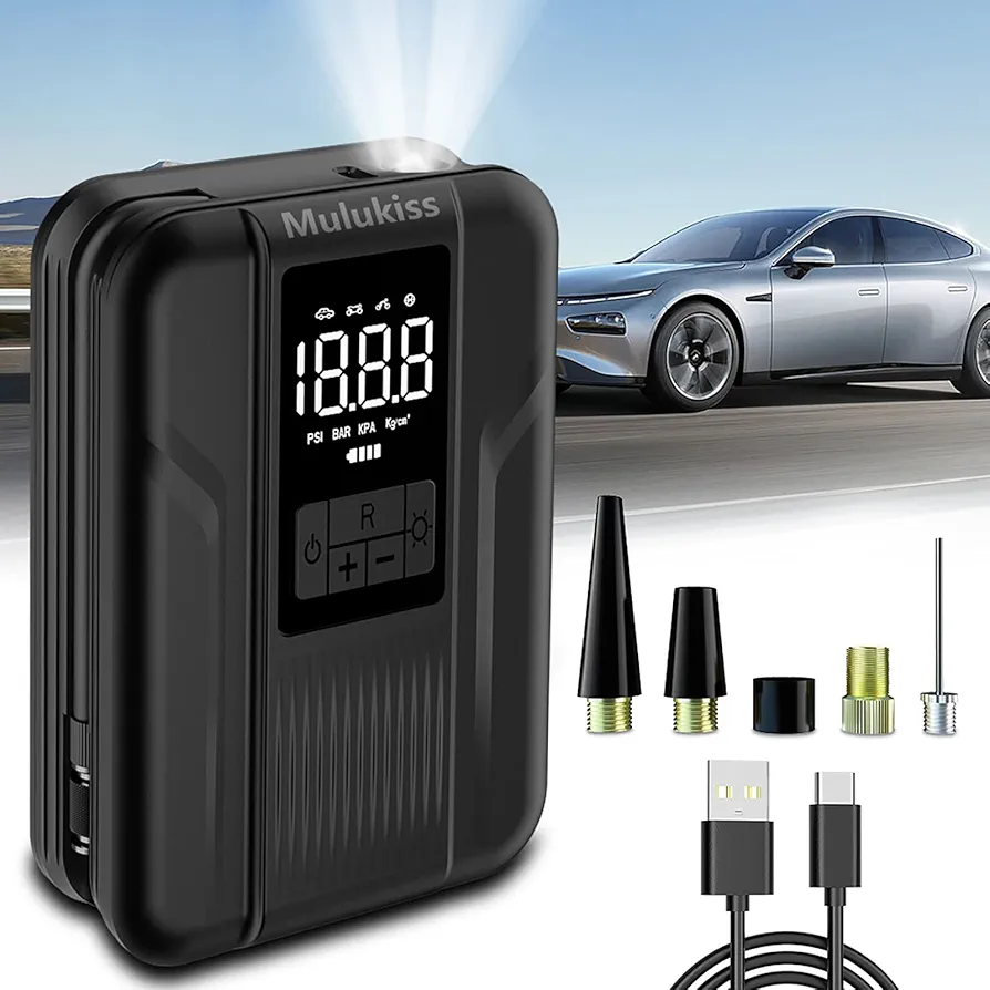 Tire Inflator Portable Air Compressor - 150PSI Portable Air Pump for Car Tires, Electric Inflator Tire Pump for Motorcycle/Bicycle Tires and Balls with Digital Pressure Gauge & LED Light