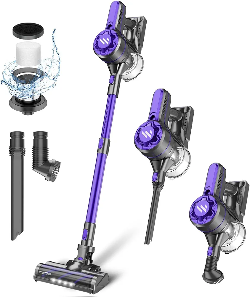 Cordless Vacuum Cleaner, Stick Vacuum with 2200mAh Powerful Lithium Batterie, Up to 30 Mins Runtime, 4 in 1 Lightweight Vacuum Cleaner for Home Hardwood Floors(Light Purple)