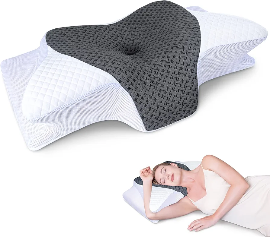 SAHEYER Neck Pillow, Slow Rebound Memory Foam Side Sleeper Pillow, 2 in 1 Ergonomic Pillow for Neck and Shoulder, Neck Support Pillow for Side Back Stomach Sleepers
