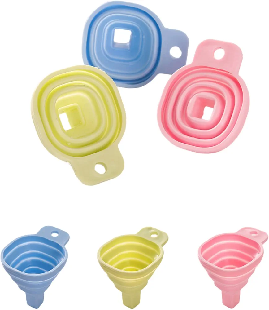 5 Pack Collapsible Silicone Household Funnel, Small Diameter Retractable Kitchen Creative Pouring and Dispensing Oil Funnel for Filling Irrigation is not Easy to Spill, Kitchen Leaky Mouth Gadget