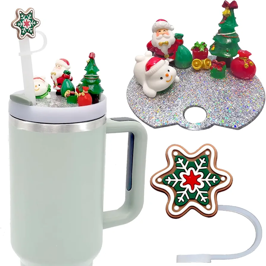 Accessories Compatible with Stanley Cup Lid, Silicone Snowflake Christmas Straw Toppers for Stanley Cup H2.0, Stanley Holiday Lid Accessories 40 OZ,Stanley Cup Accessories Christmas Gift for Kids