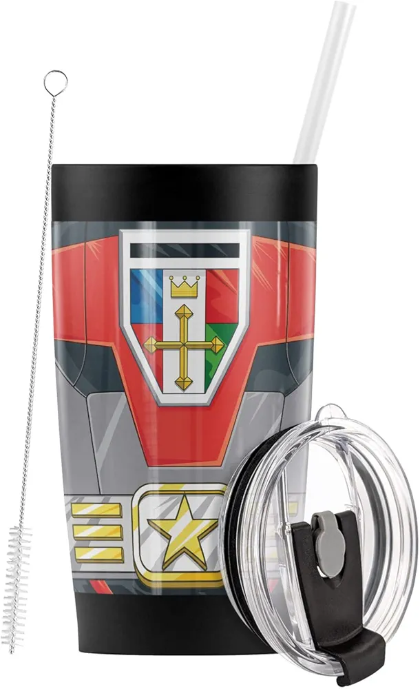 Logovision Voltron OFFICIAL Classic Voltron Chest Stainless Steel Tumbler with Straw and Flip Lid 20 oz Travel Mug/Cup, Vacuum Insulated & Double Wall with Leakproof Dual Lid