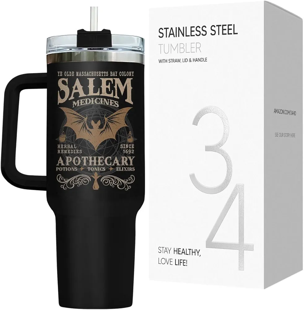 34HD Witches Gifts for Christmas Halloween, 40oz Witch Tumbler with Handle and Straw, Salem Witch Coffee Travel Mug, Witch Themed Gothic Tumbler, Witchty Gifts for Women