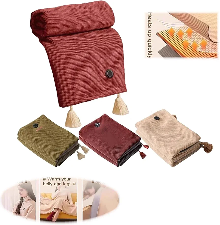 Portable Heated Shawl, Heated Shawl Wraps for Women, Portable Soft Zipper Electric Heated Blanket Shawl, Women Heated Graphene Warming Blanket, 3 Heating Levels (red)