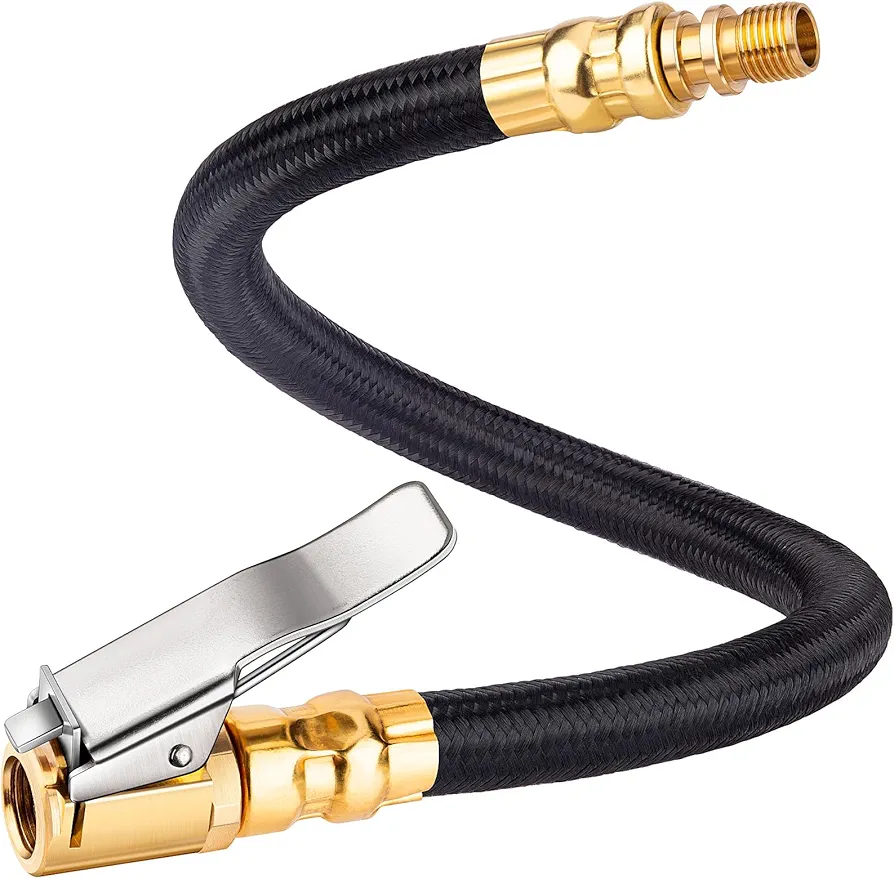 12'' Tire Inflator Extension Hose, Tyre Pump Clip-On Air Chuck Adapter for Quick-Inflation Lock, High-Pressure Tube Quick Connect for Car Motorcycle Bicycle Maintenance Accessories