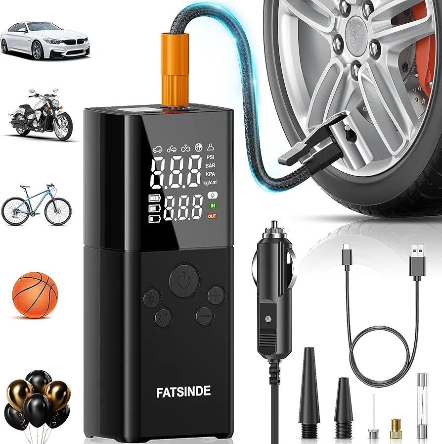 Tire Inflator Portable Air Compressor, 150PSI Portable Air Pump for Car, Electric Tire Inflation Cordless with Digital Pressure Gauge LED Light for Bike, Motorcycle, Ball, (CZK-5611)
