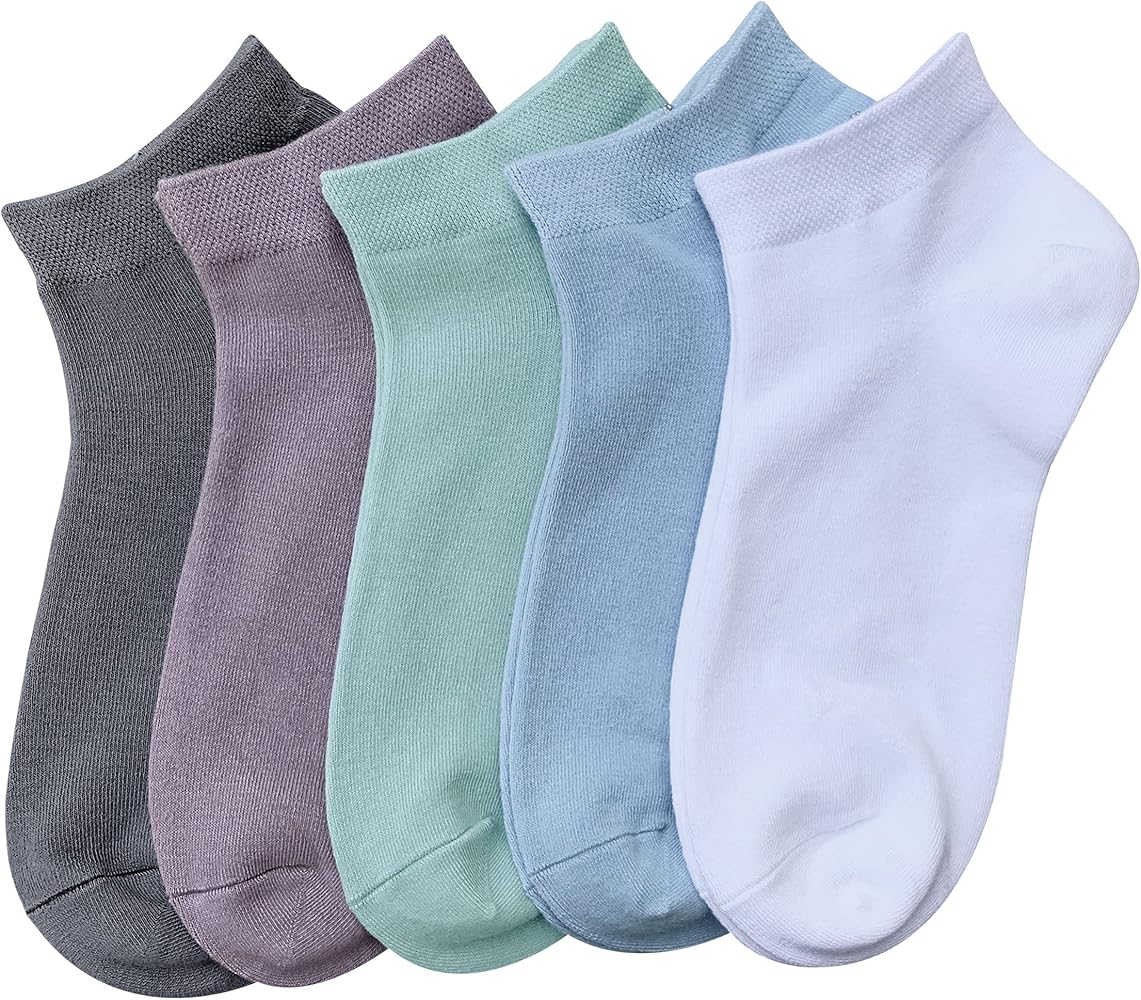 SERISIMPLE Women Viscose Bamboo Ankle Socks Low Cut Thin Sock Lightweight Pastal Color Soft Sock 5 Pairs