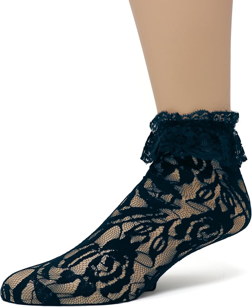 EMEM Apparel Women's Lace Anklet Socks with Ruffle