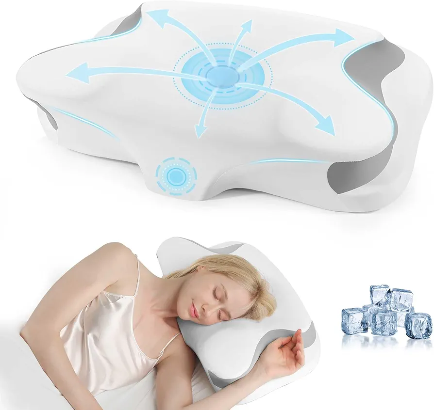Cervical Neck Pillow for Pain Relief, Ergonomic Memory Foam Pillows with Cooling Pillowcase, Neck Support Pillow for Sleeping, Orthopedic Contour Pillow for Side, Back, and Stomach Sleepers(Gray)