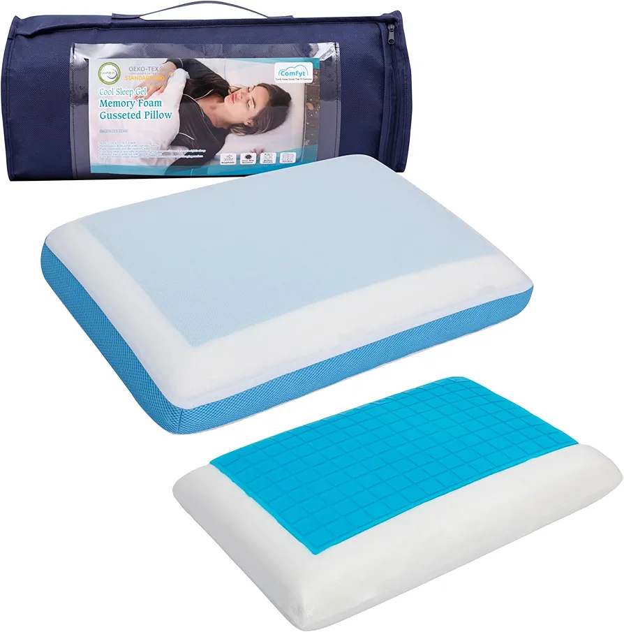 Comfyt Cervical Pillow, Cooling Orthopedic Memory Foam Pillow for Side Back Stomach Sleeper - Sleeping Gusseted Bed Pillows, Gel Layer Provides Coolness, Removable Washable Soft Cover