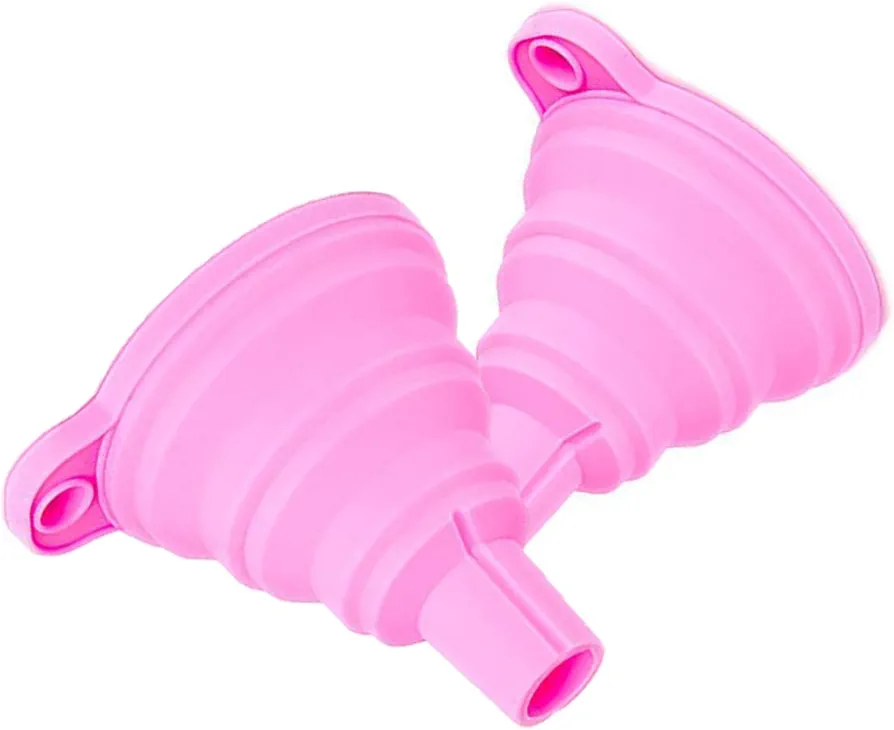 2 Pcs Collapsible Funnel,Silicone Gel Foldable Collapsible Style Silicone Folding Funnel for Liquid and Powder Transfer(Color: Pink)