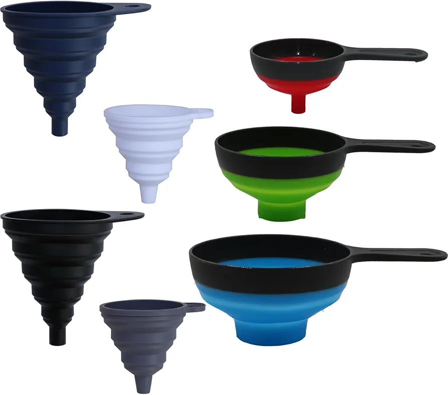 KongNai Collapsible Silicone Funnels 4 Pack + Wide Mouth Funnels 3 Pack for Kitchen Use
