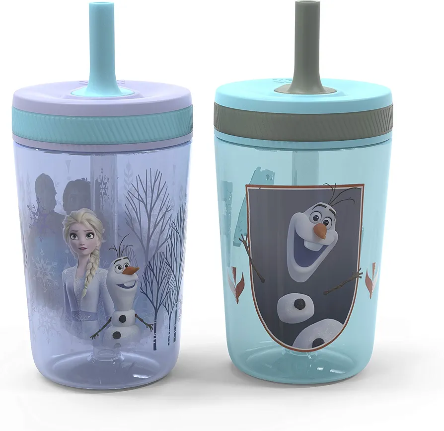 Zak Designs Disney Frozen II Movie Kelso Tumbler Set, Leak-Proof Screw-On Lid with Straw, Made of Durable Plastic and Silicone, Perfect Bundle for Kids (Frozen 2 Olaf, 15 oz, BPA-Free, 2pc Set)