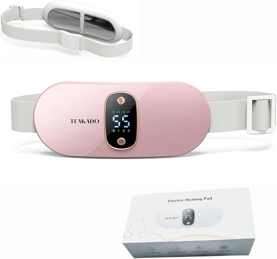 Portable Cordless Heating Pad for Period Cramps, Back Pain Relief, Fast Heating Pad with 6 Heat Levels and 3 Vibration Massage Modes, Back and Belly Heat Massager for Women and Girls- (Pink)