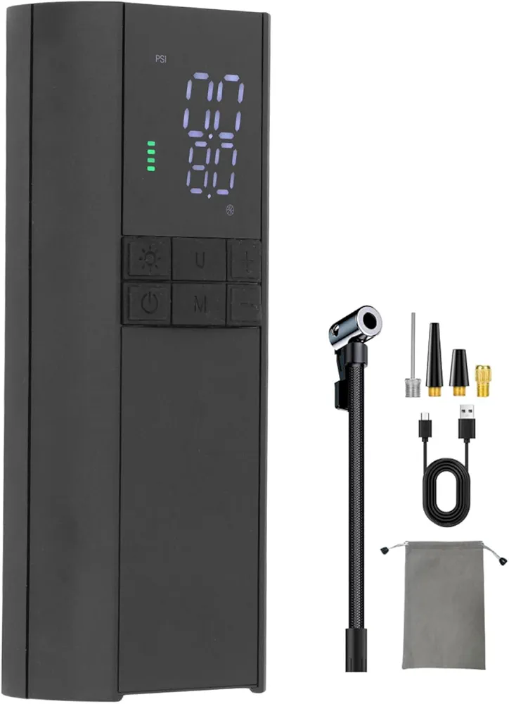 Portable Tire Inflator, Cordless Air Pump with LCD Display, 8000mAh Reable Battery, Fast Inflation for Car, Bike, Motorcycle, Power Bank Function