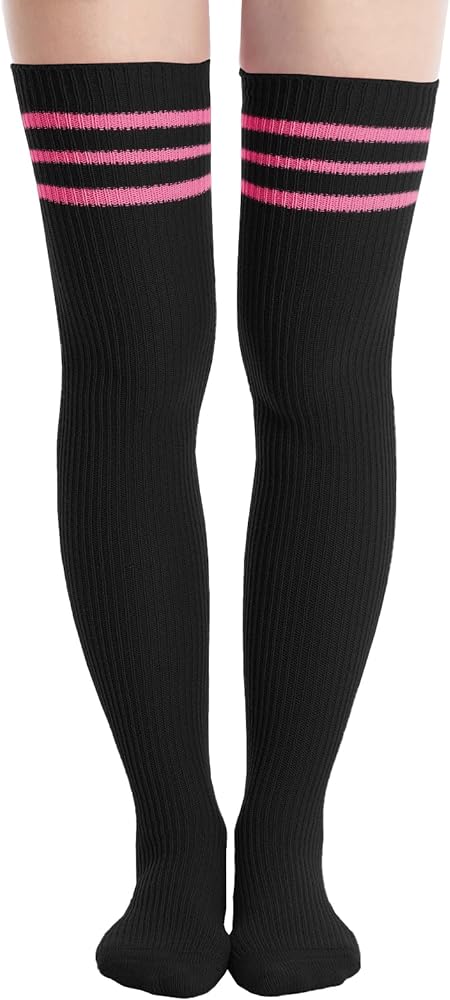 Abodhu Womens Thigh High Socks, Over Knee Socks for Women, Striped Knit Long Tall Stockings, Cosplay Casual Socks…