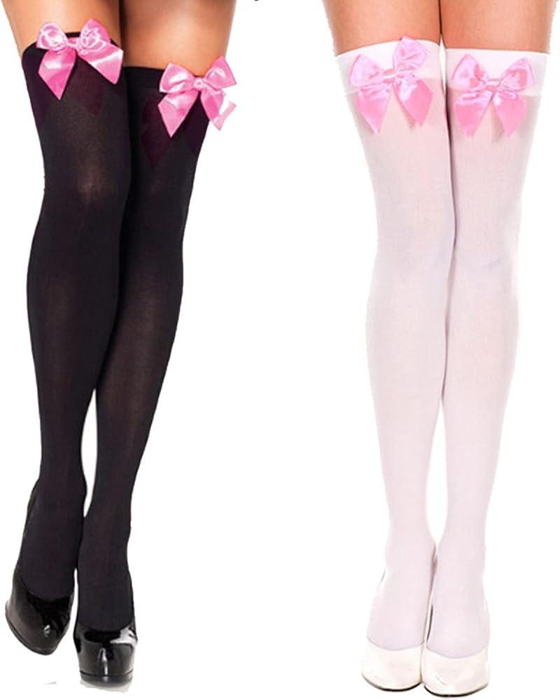 2PCS Women Satin Bow Stockings Thigh High Stockings Over The Knee Socks Long Stockings for girl lady