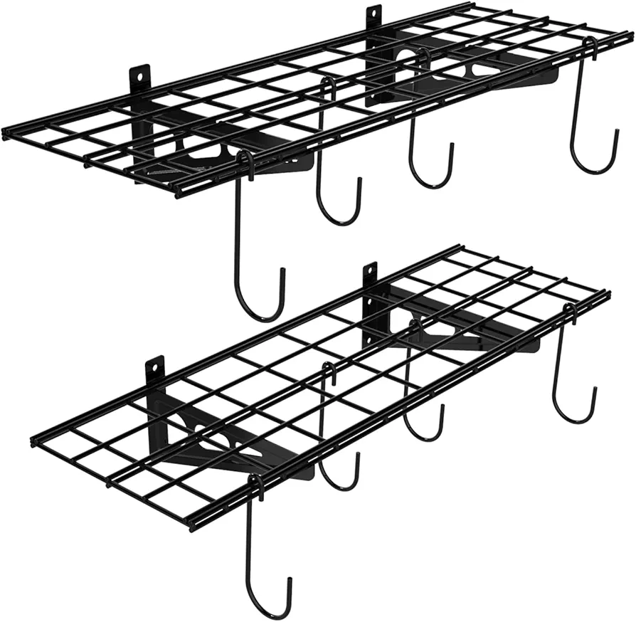 FLEXIMOUNTS Garage Wall Shelving, 2-Pack 1x3 ft, Includes 8 Bike Hooks, Wall Shelf Garage Organization System w/Bike Hangers, Garage Storage Rack, Floating Shelves, 300 lbs Weight Capacity