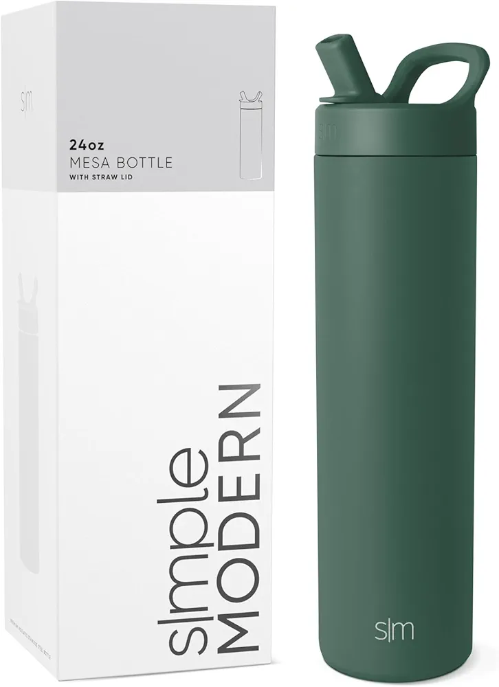 Simple Modern Water Bottle with Straw lid | Insulated Stainless Steel Thermos | Reusable Travel Water Bottles for Gym & Sports | Leak Proof & BPA Free | Mesa Collection | 24oz, Forest
