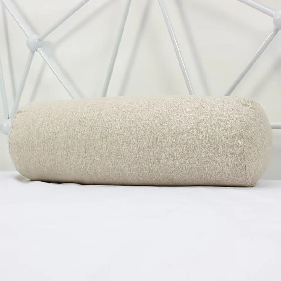 Teieas Round Roll Cylinder Bolster Pillow with Removable Cover Designed for Neck Back Head and Legs Cervical Round Pillow Neck Roll Pillow Apricot
