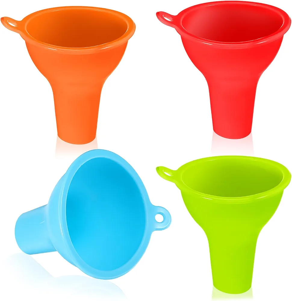 4Pcs Funnels for Kitchen Use Filling Bottles Silicone Funnel Wide Mouth Funnel Multi Color Flexible Condiment Funnel Kitchen Gadgets Accessories for Filling Water Bottle Liquid Transfer