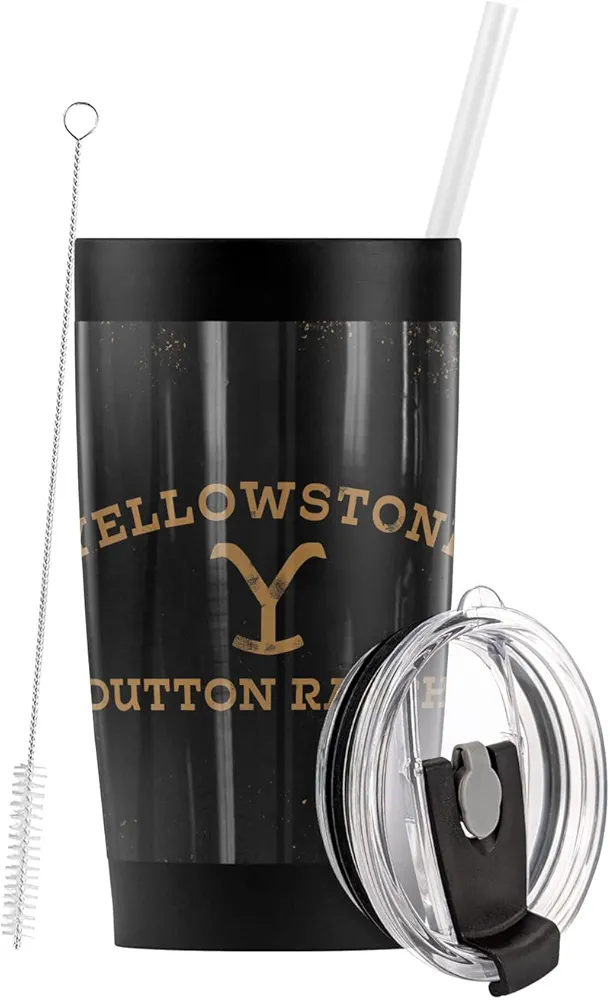 Yellowstone OFFICIAL Yellowstone Arched Logo Stainless Steel Tumbler with Straw and Flip Lid 20 oz Travel Mug/Cup, Vacuum Insulated & Double Wall with Leakproof Dual Lid