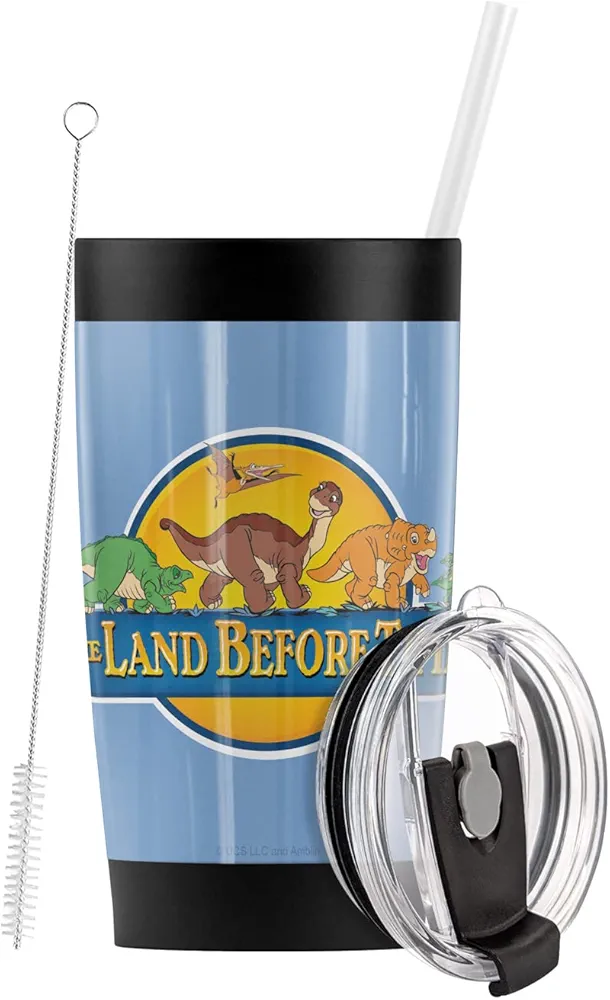 Land Before Time OFFICIAL Land Before Time Logo Stainless Steel Tumbler with Straw and Flip Lid 20 oz Travel Mug/Cup, Vacuum Insulated & Double Wall with Leakproof Dual Lid