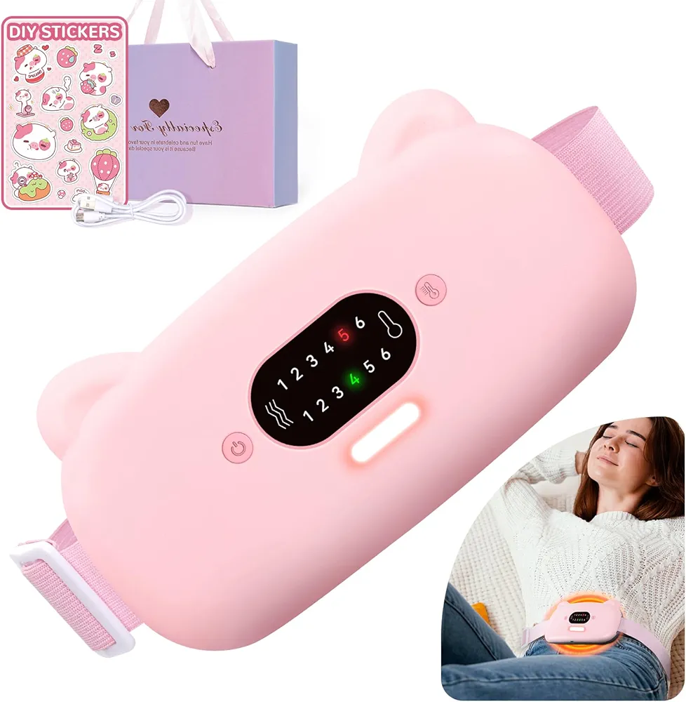 Portable Cordless Heating Pad for Menstrual Cramps, Electric Cordless Heating Belt with 6 Heat Levels & 6 Vibration Massage Modes, Fast Heating Gift for Women and Girl (Pink)