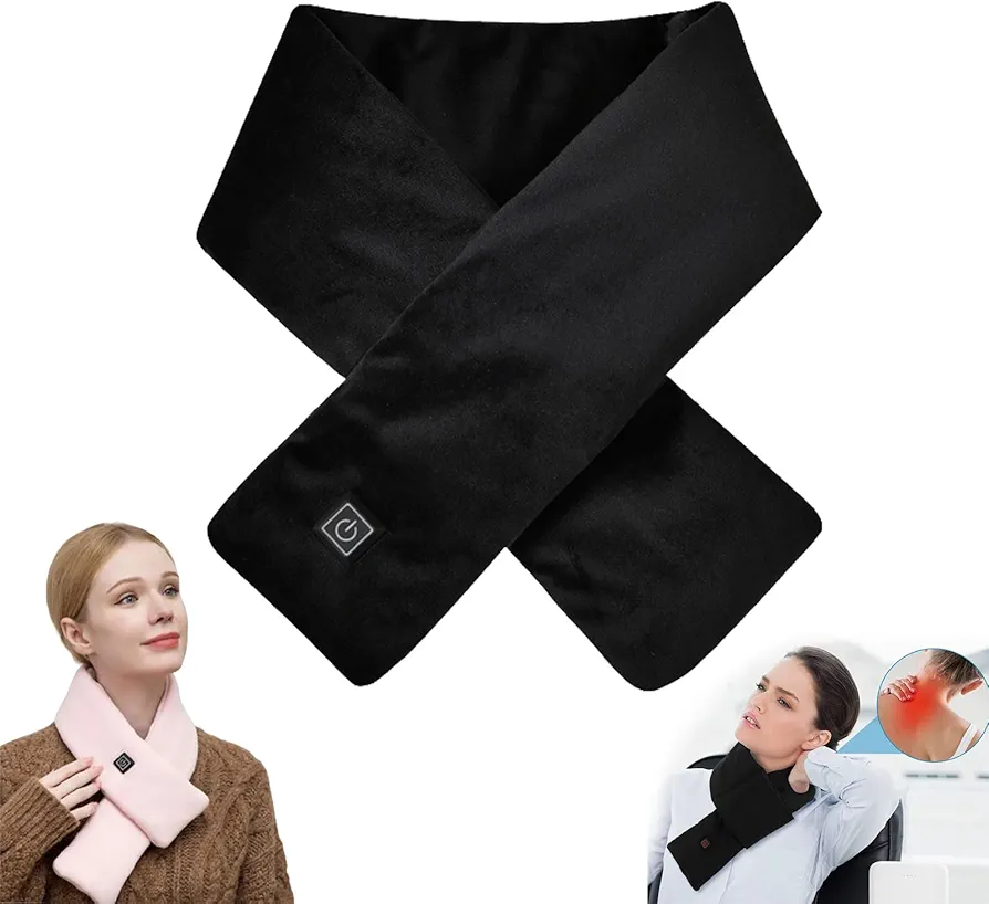 Intelligent Electric Heating Scarf, Electric Heating Scarf, Cordless Heating Pad Heated Scarf, Portable Neck Warmer Pain Relief, Portable Neck Warmer for Women Men, Christmas Gift (Black)